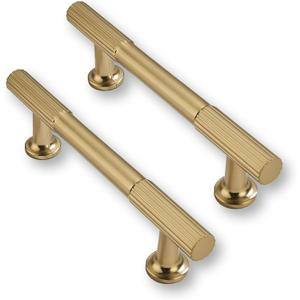 10Pack 3.5Inch Solid Kitchen Cabinet Handles Brushed Gold Cabinet Pulls Heavy Duty Satin Brass Drawer Pulls Cabinet Hardware Kitchen Handles for Cabinets Cupboard Handles