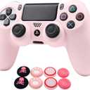 RALAN Pink Controller Skins for PS4, Silicone Controller Cover Skin Protector Compatible with PS4 Slim/PS4 Pro Controller (Pink Pro Thumb Grip x 6,Skull Cap Grip x 2)(Camouflage Pink+White Pink