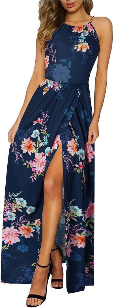 KILIG Women's Summer Floral Beach Flowy Split Maxi Long Dresses, Medium