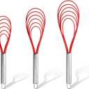 Flat Metal Whisk Set of 3, Stainless Steel Flat Whisk, Wire Egg Utensils Whisk for Cooking, Blending, Beating, Frothing & Stirring