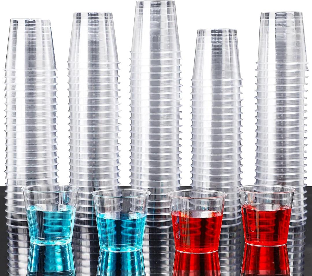 Zcaukya 500 Shot Glasses, 1oz Clear Plastic Disposable Hard Cups, Mini Cups Great Container for Sauce, Sample Tasting, Jello Shots, Pudding
