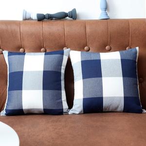 Buffalo Check Plaid Pillow Covers Decorative Outdoor Throw Pillow Covers 12 x 12 Farmhouse Throw Pillows for Couch Sofa Bed Home Pack of 2 Navy Blue