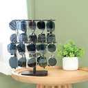 Mkono Sunglasses Organizer Glasses Holder Stand for 24 Pairs of Eyewear, 2 Tier Sunglass Storage Eyeglasses Display Rack Metal Frame with Wood Base for Table Desk Countertop Dresser Bedroom, Black