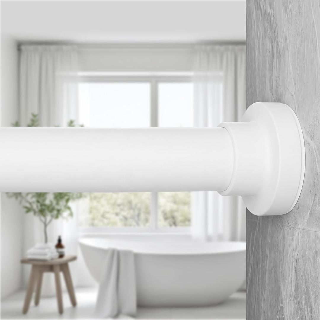 Tension Shower Curtain Rods White Long Curtain Rod 17 to 110 inch Adjustable Spring Tension Curtain Rod No Drilling Tension Rods Stainless Steel Easy to Use for Bathroom Windows Outdoor No Slip