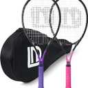 Adults Tennis Racket 2 Pack, Durable 27 Inch Coupled Tennis Racquet Light-Weight, Pre-Strung and Regrip, Suitable for Beginners to Intermediate Players