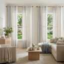 jinchan Linen Curtains for Living Room Striped Curtains Blue on Beige Thick Textured Light Filtering Drapes Bedroom Dining Room Coastal Rustic Farmhouse Cottage Core Style 2 Panels 84 Inches Back Tab