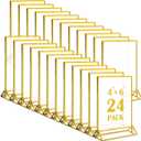 24 Pcs Gold Acrylic Sign Holder,4x6 Clear Table Sign Holder with Vertical Stand,Gold Frame Plastic Display for Restaurant Office School Wedding and Store