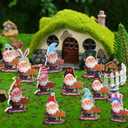 12 Pack Christmas Wooden Garden Gnome Greeter Statue Includes 1 Mini Gnome and 11 Assortment Seasonal Hats Miniature Fairy Garden Accessory for Outdoor Indoor Patio Lawn Xmas Tabletop Decor