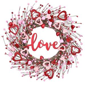 Waipfaru 20in Valentines Wreaths for Front Door, Valentine Wreath with Love Sign, Wreath with Red Wooden Heart Berries, Valentines Day Decorations