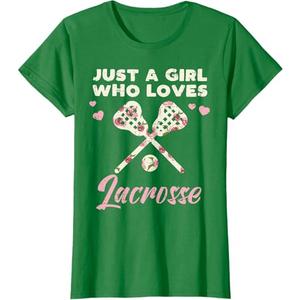 Just A Girl Who Loves Lacrosse Lax Player Goalie Girls Women T-Shirt (Green, Small)