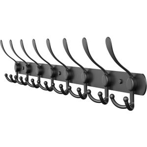 Coat Rack Wall Mount with 8 Tri Hooks, Stainless Steel 24 Inch Black Matte Finish, Heavy Duty Wall Mounted Hook Rack for Coats, Hats, Towels, Scarfs, Robes, Bags, Entryway & Bathroom