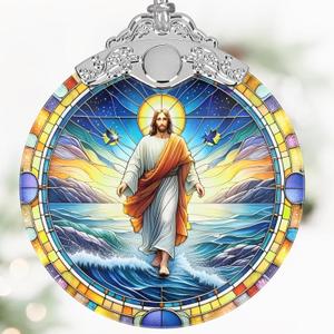 Jesus Christmas Ornaments, 3" Stained Glass Christmas Decor, Christmas Tree Ornaments, Christmas Tree Decorations, Gift for Religious Believers, Perfect for Holiday Party, Window, Tree, Home Decor (Jesus Walking in Galilee)