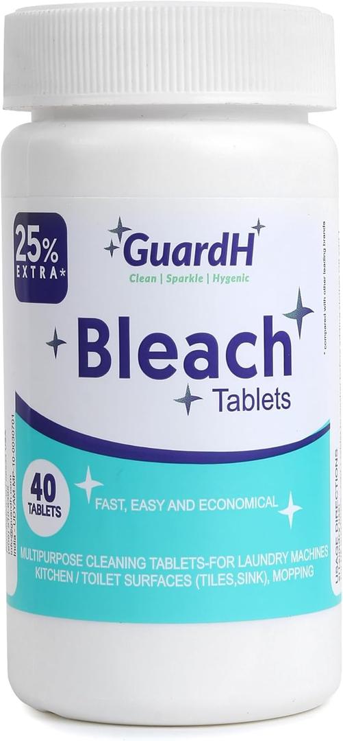 Bleach Tablets, 40 Count - Multipurpose Cleaning for Laundry, Kitchen Surfaces, Bathroom Tiles, and Toilet Bowls - Liquid Bleach Alternative