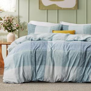 Bedsure Twin Duvet Cover Kids - Reversible Buffalo Plaid Duvet Cover Set with Zipper Closure, 2 Pieces Blue Bedding Set with 8 Corner Ties and 1 Pillow Sham 20"x26"