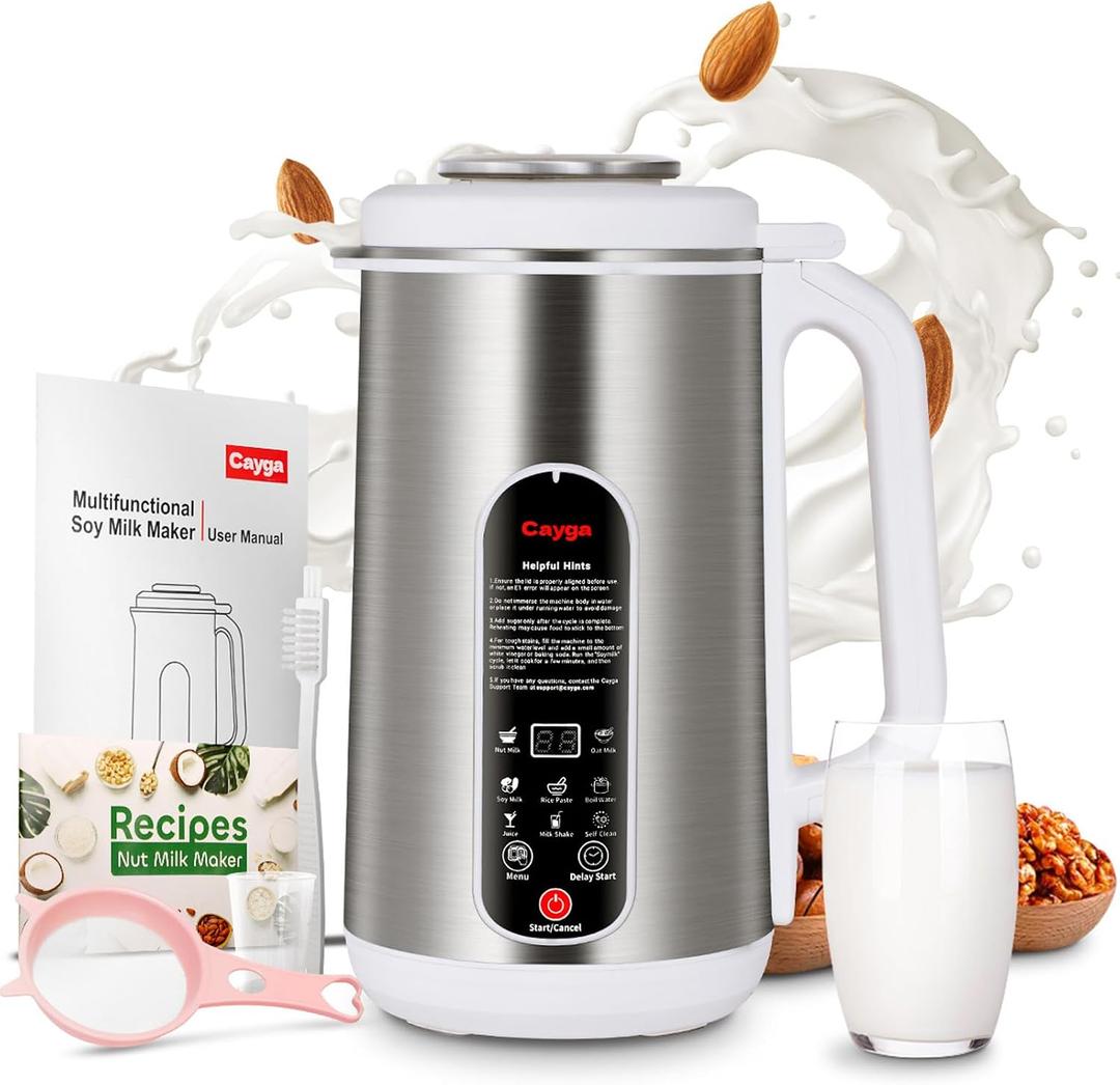 40oz Nut Milk Maker Machine Stainless Steel Soy Milk Maker Homemade Almond, Oat, Juice, Coconut, Plant-Based and Non-Dairy Beverages with Self Clean, Boil Water, Delay Start, Keep Warm