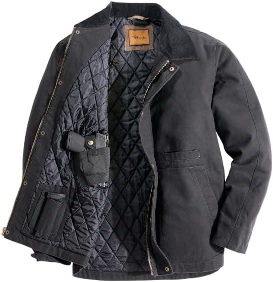 Venado Concealed Carry Jacket for Men - Heavy Duty Canvas - Conceal Carry Pockets (6X-Large, Black)