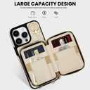 Case for iPhone 15 Pro Max 6.7'' Wallet Case, Crossbody Zipper Purse Handbag Wristlet for Women, RFID Blocking Card Holders, 360 Ring Kickstand Flip Leather Cover for iPhone 15 Pro Max, Beige