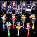 Valentine's Day Gifts for Kids, 24 Pack Valentine's Cards with Animal Astronauts Finger Lights, Valentine Exchange Cards Gift Classroom Prize Party Favors School Rewards