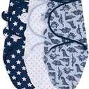 The Peanutshell Baby Swaddle Blankets Set of 3 - Baby Boy Sleep Sack for Newborn, Newborns Sack 0-3, 3-6 Month Swaddles, Soft & Breathable Cotton - Blue Dinosaur (M/L)