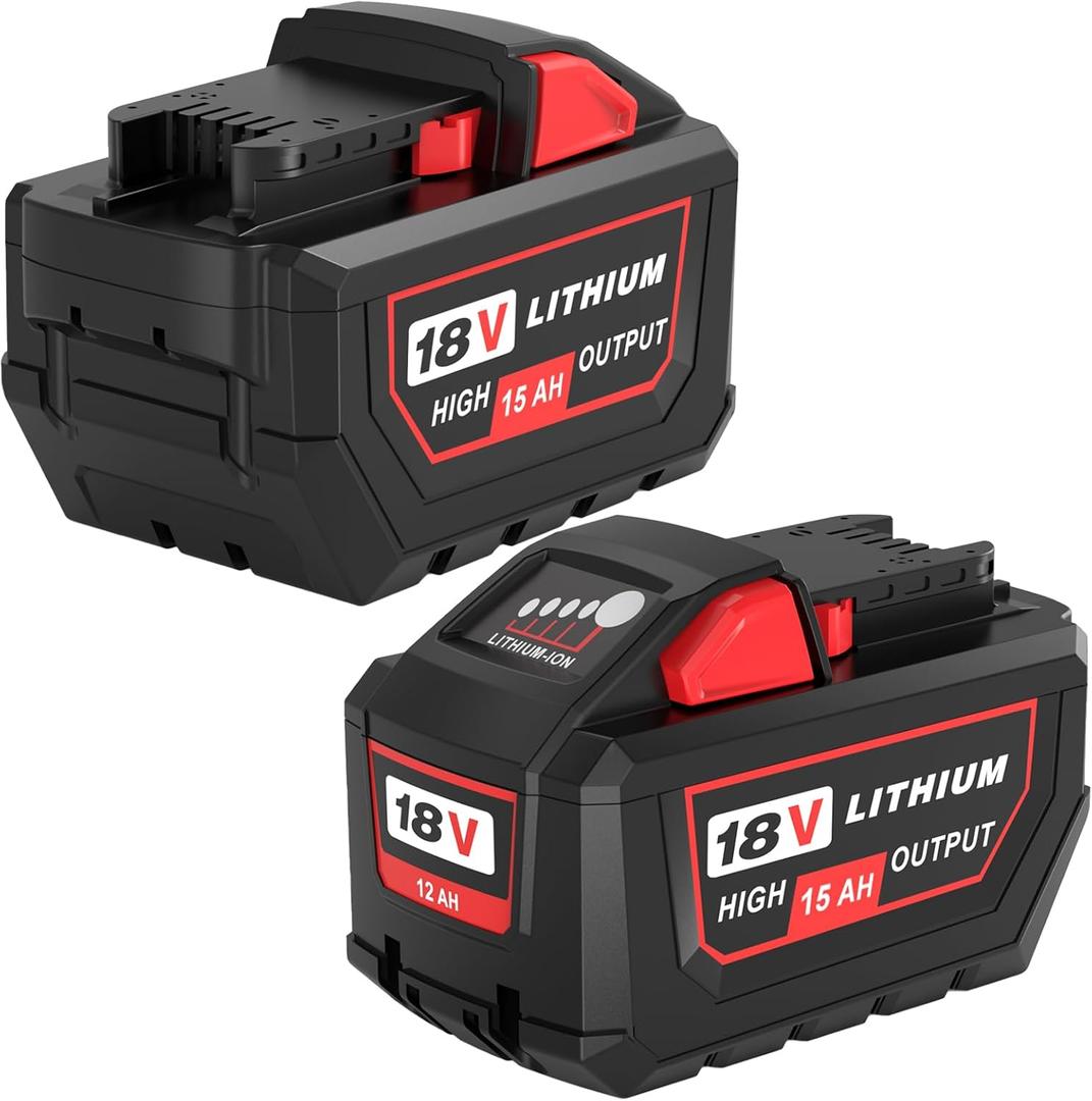 2Pack 15000mAh Lithium-ion Battery Replacement for Milwaukee 18V Battery Long Runtime Compatible with Milwaukee 18V Lithium Battery 48-11-1862 48-11-1852 48-11-1882 Cordless Tools (15.0Ah 2Pack) 