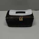 Large Capacity Travel Cosmetic Bag - Portable Makeup Bags for Women Waterproof PU Leather Checkered Makeup Organizer Bag with Dividers and Handle,Toiletry Bag for Cosmetics (Medium, black)