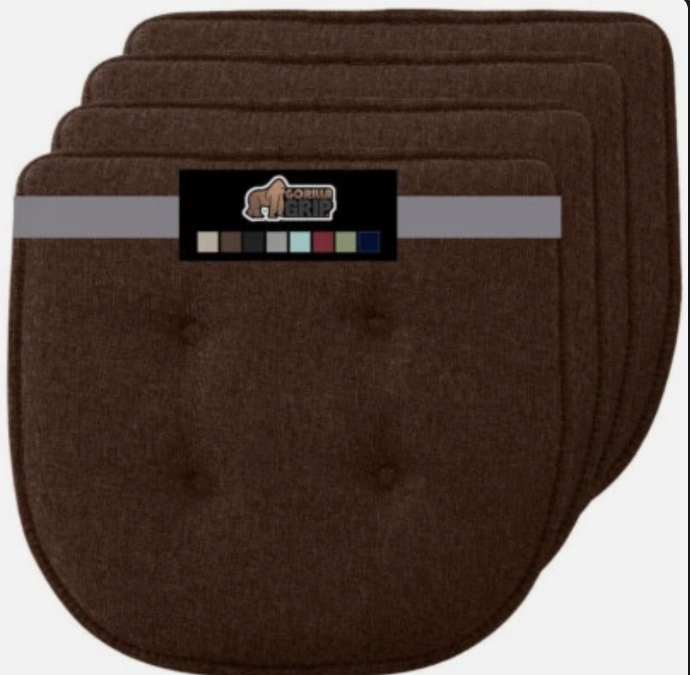 GORILLA GRIP Slip Resistant Tufted Chair Cushions, No Ties Required, Memory Foam Pads for Dining Room Kitchen Table, Office, Rocking Chairs, Plush Seat Cushion Pad, Home Decor, Set of 4, 16x17