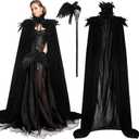 Toulite 3 Pcs Women Halloween Evil Black Style Queen Costume Witch Crow Gothic Feather Cape Cosplay Party Props