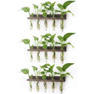 Renmxj Plant Propagation Station Tubes, 3 Tiered 15 Wall Hanging Glass Test Tubes Vase Planter for Hydroponic Home Garden Office Decor, Gardening Gifts for Women Plant Lover - Brown