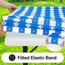 Square Vinyl Table Cloth, Waterproof Elastic Fitted Tablecloth with Flannel Backing, Plastic Table Cover for Picnic, Camping, Outdoor (Blue & White, 36"x36")