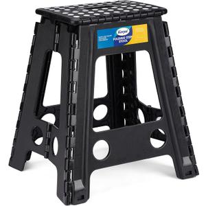 Korpai 18" Folding Step Stool for Adults and Kids Holds Up to 300 lbs,Non-Slip Folding Stools with Portable Handle, Compact Plastic Foldable Step Stool for Bathroom,Bedroom, Kitchen,Black,1PC