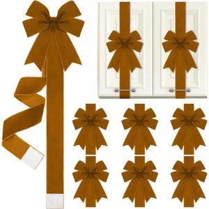 6 Pcs Brown Velvet Christmas Cabinet Ribbons Bows for Kitchen 78.7 Inch Large Christmas Door Ribbon Cabinet Bows for Gifts Xmas Tree Home Wall Furniture Party Decorations