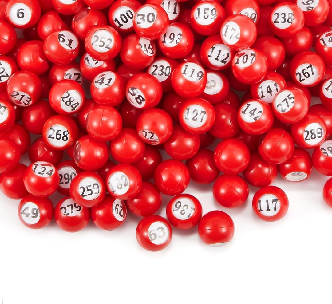 Liliful 300 Piece Raffle Bingo Ball Set Numbered 1-300 with Easy Read Window, Mini Plastic Balls for Night, and Large Group Activities, Red(300pcs,1-300)