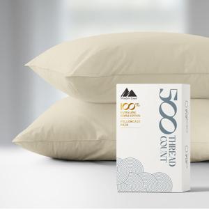 Mayfair Linen 500 Thread Count 100% Cotton King Size Pillowcase Set - Pure Natural Cooling, Quality Like Egyptian Cotton, Soft & Silky Sateen Weave, Sand Color