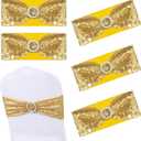 ISKYBOB Set of 12 Sequin Chair Sashes, Spandex Stretchy Chair Covers Glitter Chair Band with Buckle Decorative Bows Ties for Wedding Party Supplies, Gold