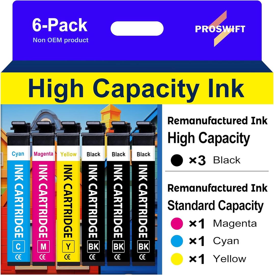 232XL Ink Cartridges Combo Pack Remanufactured Replacement for Epson 232 Ink Cartridge 232XL 232 XL Works with WF-2930, WF-2950, XP-4200, XP-4205 Printer (3 Black, Cyan, Yellow, Magenta)