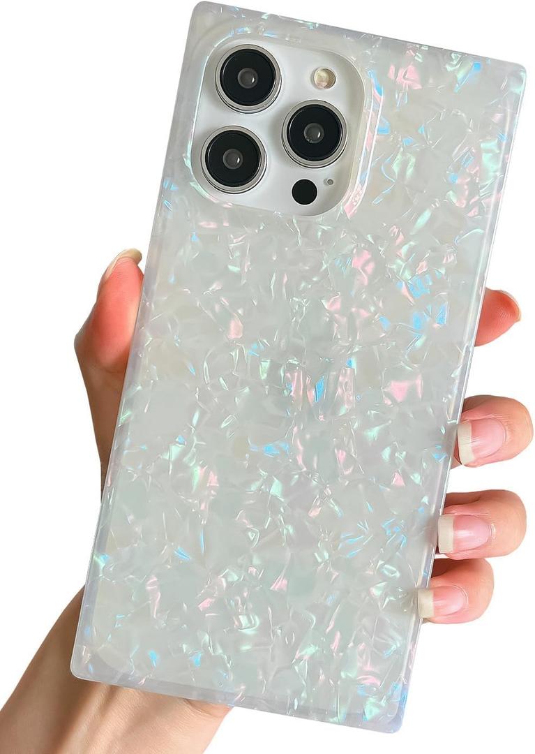 Compatible with iPhone 16 Pro Max Case Rectangle Edge for Women,Luxury Sparkle Colorful Shell Case Protective Soft Slim Girly Cover for 16 Pro Max - 6.9 inch (Colorful Shell)