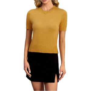Women's Short Sleeve Sweater Crew Neck Knit Tops Dressy Casual Shirts (Beige, XL)