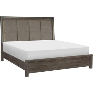 Benjara Carie Queen Bed, LED Lit Upholstered Headboard, Brown Solid Wood, Brownish Gray