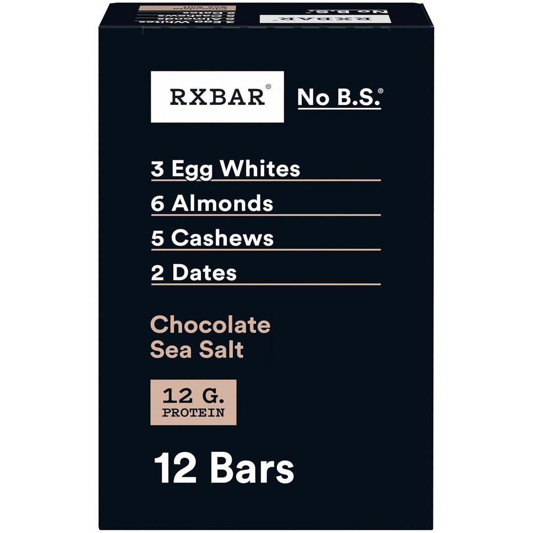 RXBAR Protein Bars, Protein Snack, Snack Bars, Chocolate Sea Salt, 22oz Box (12 Bars), Best By: 3/16/2025