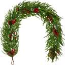Hollyone 6FT Norfolk Pine Garland Real Touch Winter Pine Garland with Red Berry Christmas Garlands Artificial Greenery for Table Mantle Wall Indoor Outdoor Mantle Holiday Christmas Home Decor