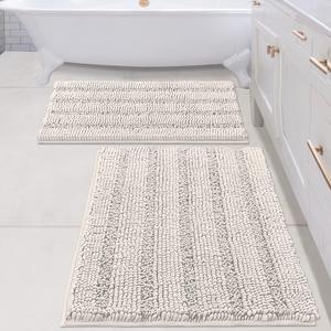 H.VERSAILTEX 2 Piece Bathroom Set - Super Absorbent Chenille Striped Bath Mats, Non Skid, Machine Washable (Ivory, 24 x 36 Plus 20 x 32 - Inches) H.VERSAILTEX 2 Piece Bathroom Set - Super Absorbent Chenille Striped Bath Mats, Non Skid, Machine Washable (Ivory, 24 x 36 Plus 20 x 32 - Inches)