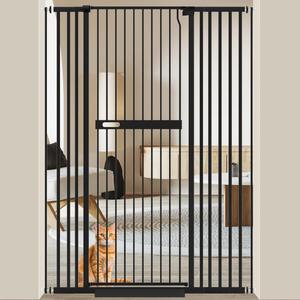 WAOWAO 71" Extra Tall Cat Pet Gate 29.92-45.66" Wide Pressure Mounted Walk Through Swing Auto Close Safety Black Metal Dog Pet Puppy Cat for Indoor Stairs,Doorways