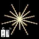 Tiandirenhe Hanging Starburst Light,112 LED Firework Fairy Starburst String Lights Hanging Star Lights with Remote, 8 Lighting Modes Operated, Starry Light for Garden Party Christmas (Warm White) (Yellow)