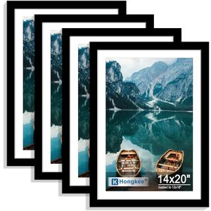 Hongkee 14x20 Frame Set of 4, 14 x 20 Black Wood Style(Mat 12x18), 14X20 in