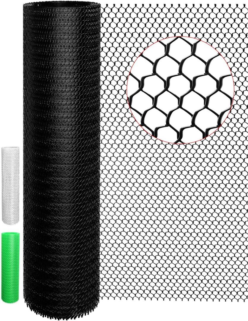 16In x 15Ft Plastic Chicken Wire Mesh Fencing, TOYPOPOR 500GSM Durable Heavy Duty Hexagonal Chicken Wire for Cat Dog Fencing, Garden Fence, Aquarium, Moss Pole, Aperture 0.4'', Rustproof, Easy to Cute (Black)