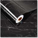 CRE8TIVE Glossy Black Marble Contact Paper Peel and Stick Black Marble Wallpaper Removable Self Adhesive Waterproof Faux Marble Vinyl Wall Paper for Kitchen Bathroom Countertops Desk Locker 12"x354"