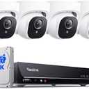 REOLINK 4K Security Camera System, 4pcs H.265 PoE Wired Turret Cameras with Person Vehicle Detection, 4K/8MP 8CH NVR with 2TB HDD for 24-7 Recording, RLK8-800D4