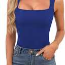 OwnTime Womens Square Neck Tank Tops Dressy Summer Sleeveless Shirts Sexy Going Out Fitted Trendy Tops T Shirts Blouses (Blue, L)