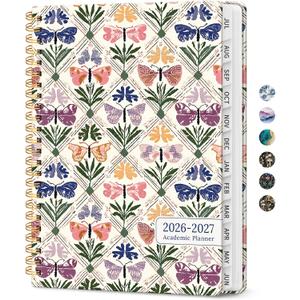 Planner 2026-2027, Jul 2026-Jun 2027 Academic Monthly & Weekly Planner | 6.3" x 8.5" Hardcover Pretty Calendar Planner for Women, Spiral Organizer for School Office Home, Butterfly Patchwork
