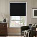 100% Blackout Roller Shades Cordless Blinds for Windows, Free-Stop Blind with Linen Valance Thermal Insulated UV Protection Privacy Pull Up Window Shades for Bedroom Living Room Black 35" W x 72" H